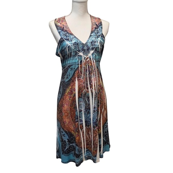 ONE WORLD Dresses & Skirts - One World Paisley Rhinestone V-Neck  Dress‎ Blue Medium Boho Hippie Festival